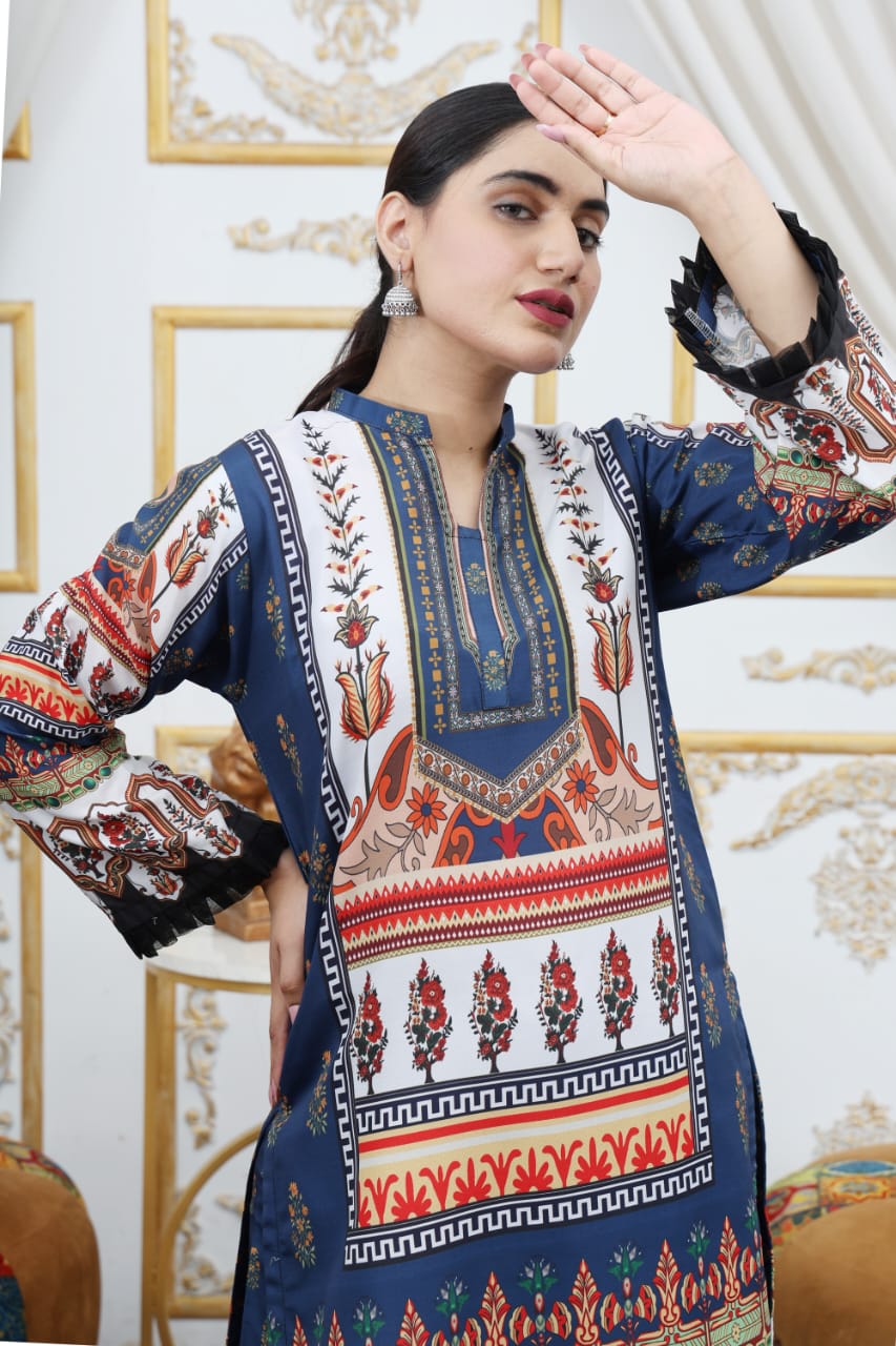 Blue Digital 2 Pcs Coord Set | Silky Lawn Ready-to-Wear