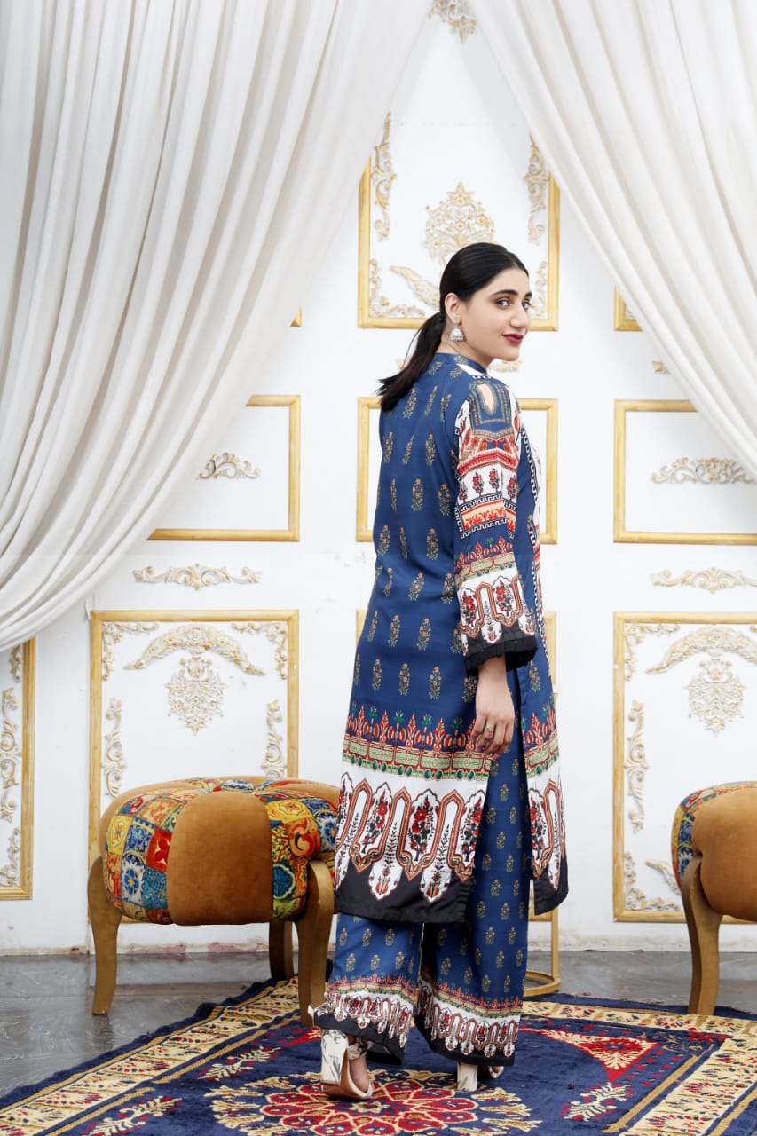 Blue Digital 2 Pcs Coord Set | Silky Lawn Ready-to-Wear