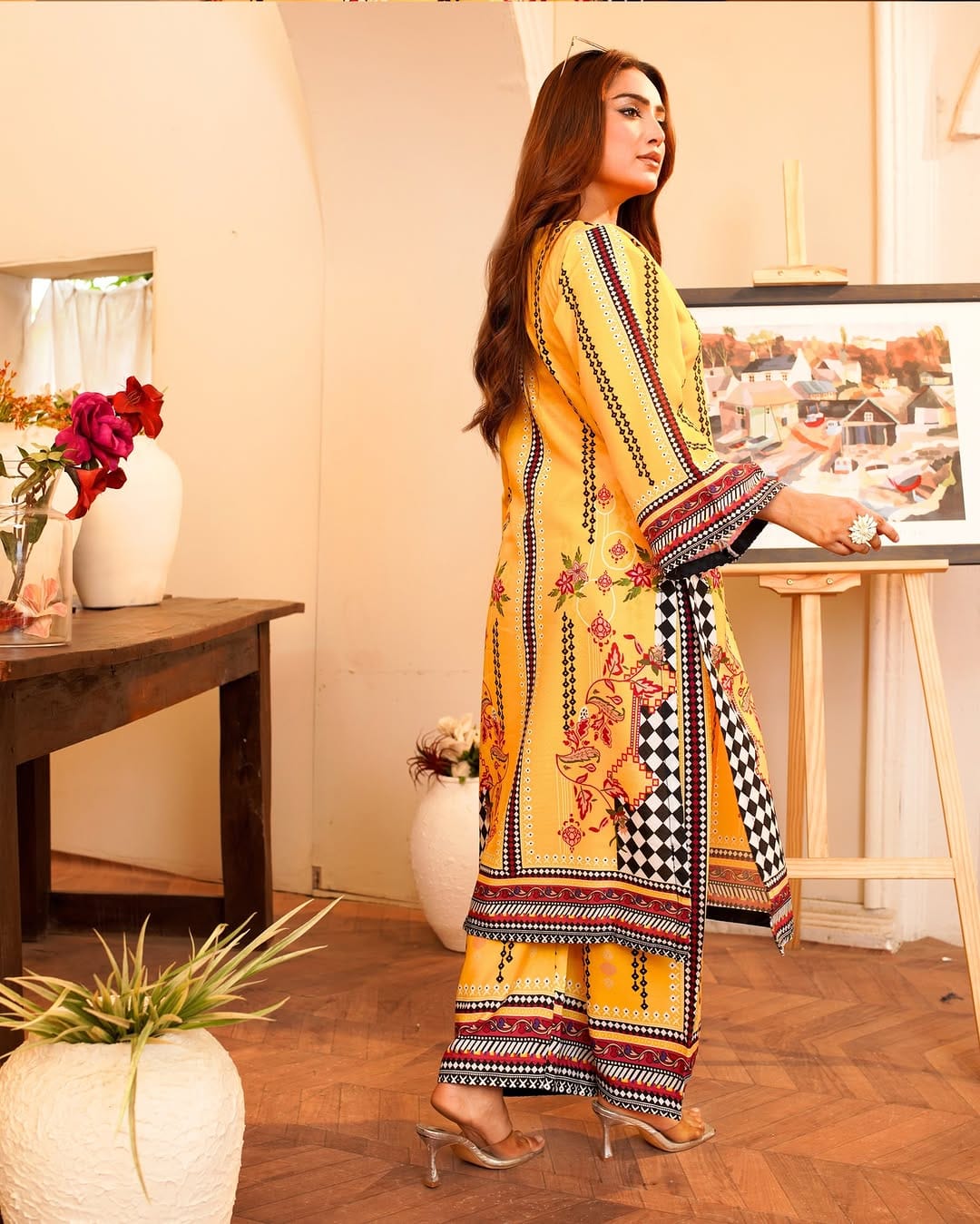 Yellow Storm Co-Ord Set – Silky Lawn 2-Piece (Stitched)