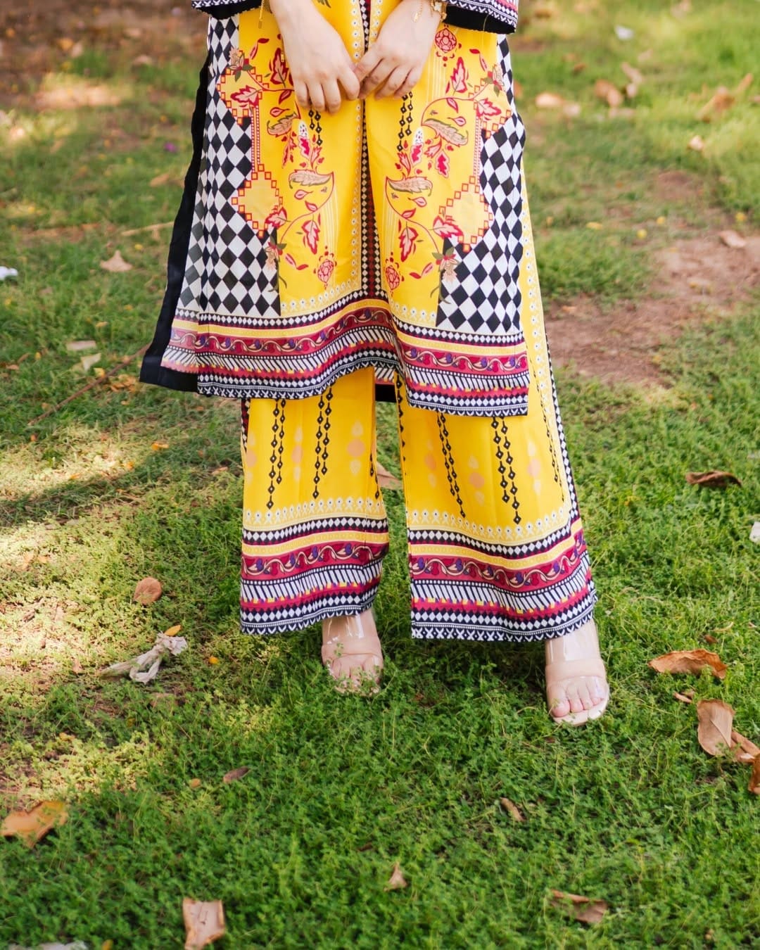 Yellow Storm Co-Ord Set – Silky Lawn 2-Piece (Stitched)